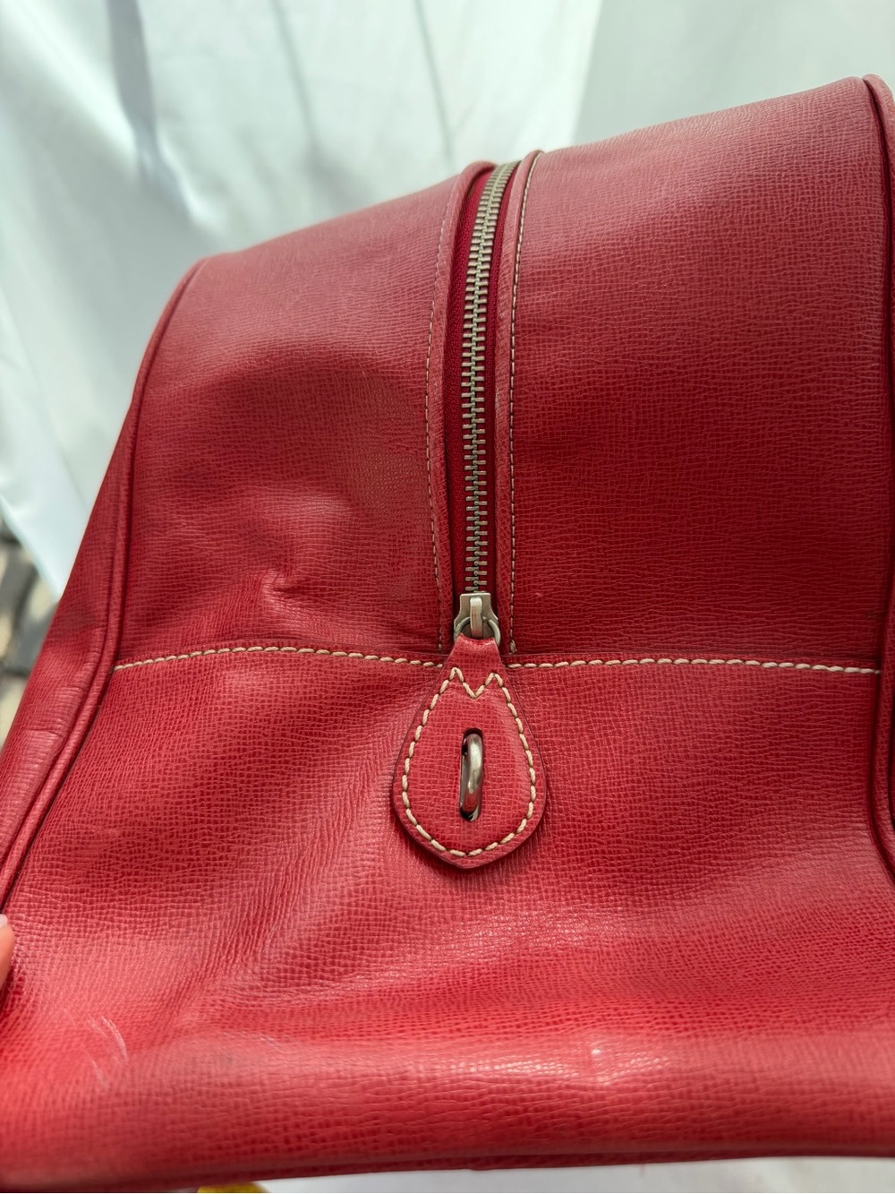 Vintage Ann Taylor Red Leather Duffle Bag Weekender CarryOn Travel Luggage AS IS - Picture 8 of 16